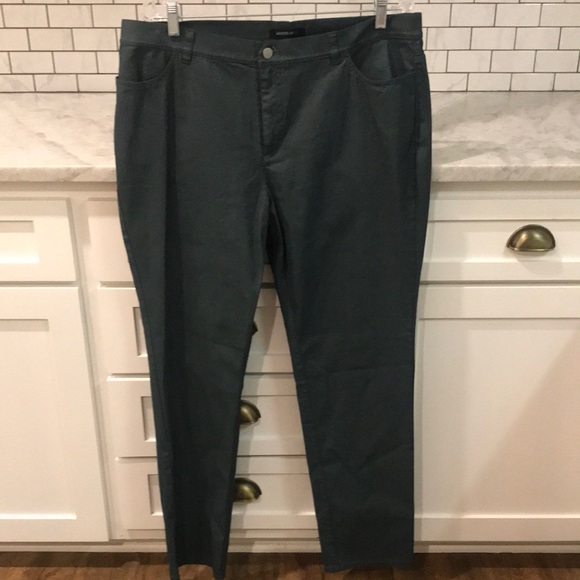 Lafayette 148 Pants Womens 16 Green Metallic Sheen Thompson Flat Front Jeans - Picture 1 of 9